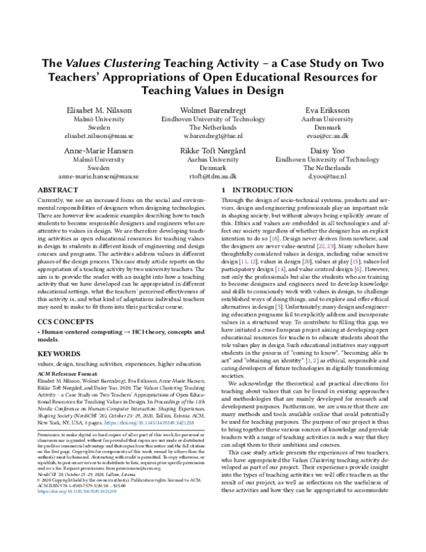 (PDF) The Values Clustering Teaching Activity – a Case Study on Two ...