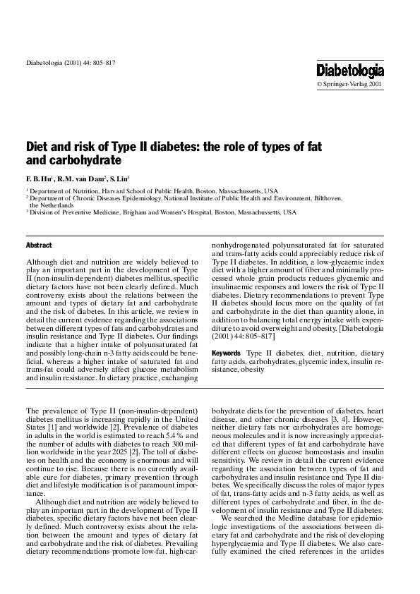 (PDF) Diet and risk of Type II diabetes: the role of types of fat and ...