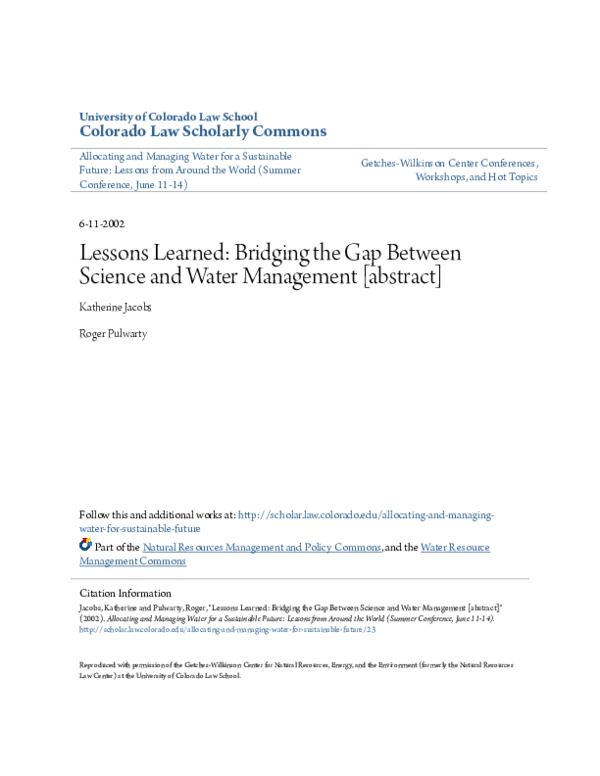 (PDF) Lessons Learned: Bridging the Gap Between Science and Water ...