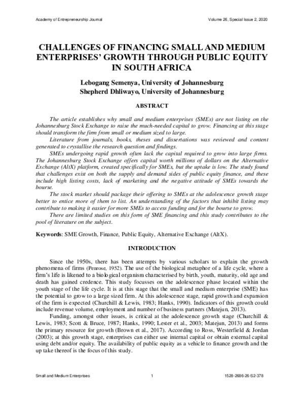(PDF) Challenges of Financing Small and Medium Enterprises Growth ...