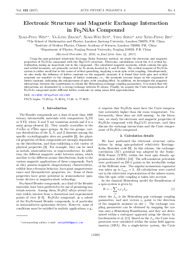 (PDF) Electronic Structure and Magnetic Exchange Interaction in Fe2NiAs ...