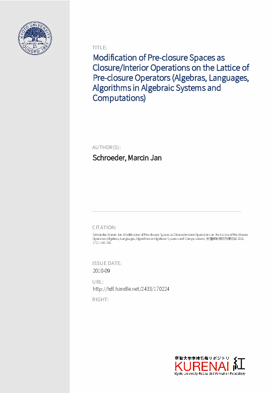 (PDF) Modification of Pre-closure Spaces as Closure/Interior Operations ...