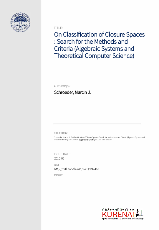 (PDF) On Classification of Closure Spaces : Search for the Methods and ...