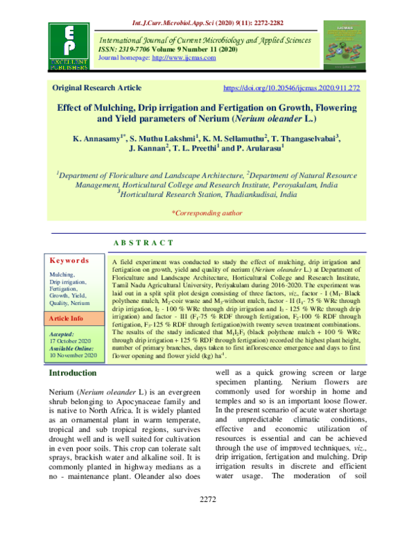 (PDF) Effect of Mulching, Drip irrigation and Fertigation on Growth ...