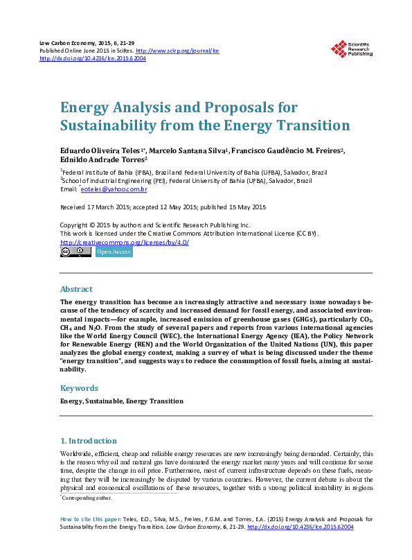 (PDF) Energy Analysis and Proposals for Sustainability from the Energy ...