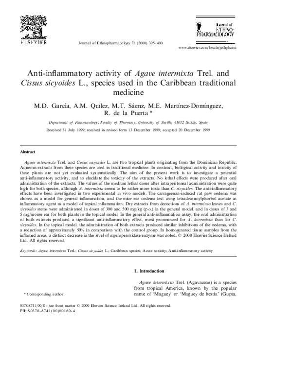 (PDF) Anti-inflammatory activity of Agave intermixta Trel. and Cissus ...