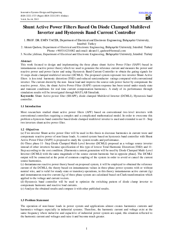 (PDF) Shunt Active Power Filters Based On Diode Clamped Multilevel ...