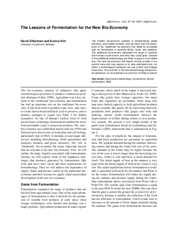 (PDF) The Lessons of Fermentation for the New Bio-Economy