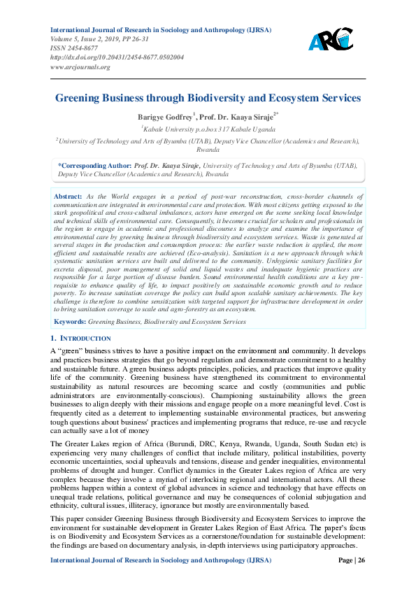 (PDF) Business for Biodiversity and Ecosystem Services