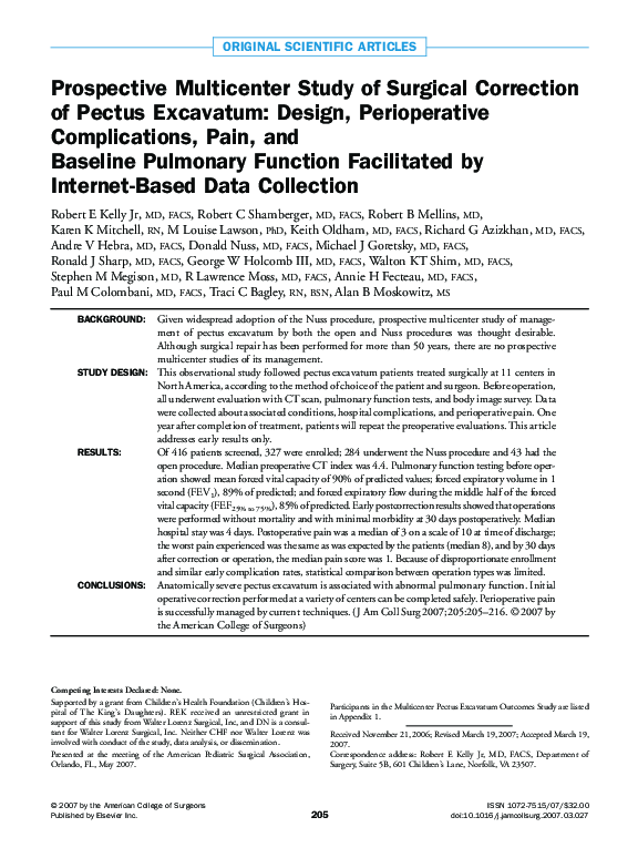 (PDF) Prospective Multicenter Study of Surgical Correction of Pectus ...
