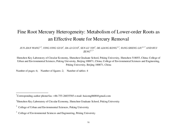 (PDF) Fine Root Mercury Heterogeneity: Metabolism of Lower-Order Roots ...