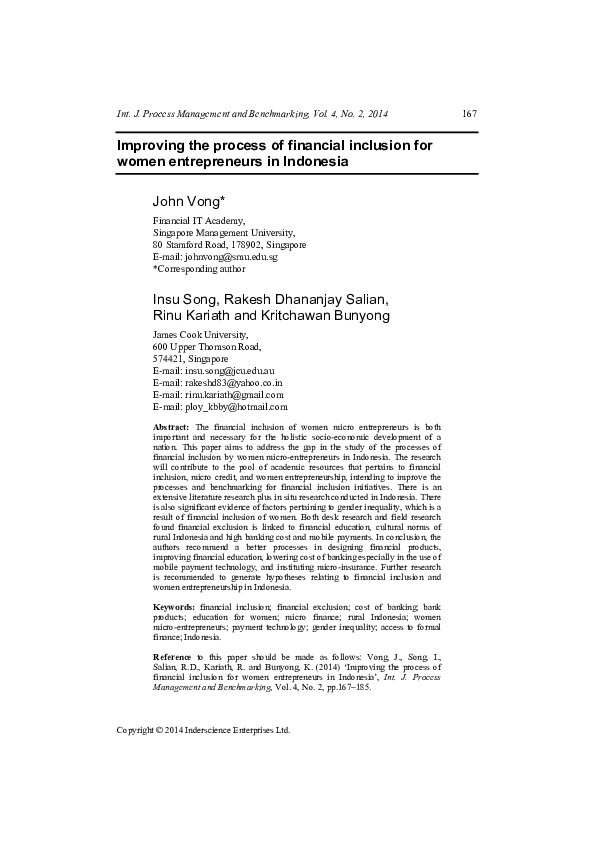 (PDF) Improving the process of financial inclusion for women ...