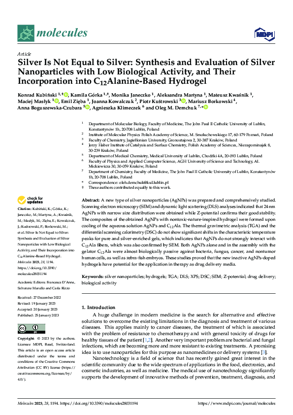 (PDF) Silver Is Not Equal to Silver: Synthesis and Evaluation of Silver ...