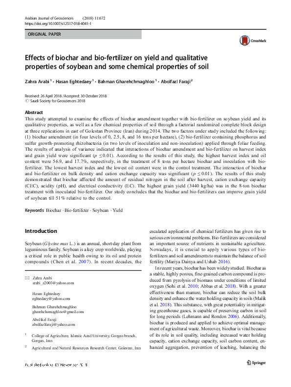 (PDF) Effects of biochar and bio-fertilizer on yield and qualitative ...