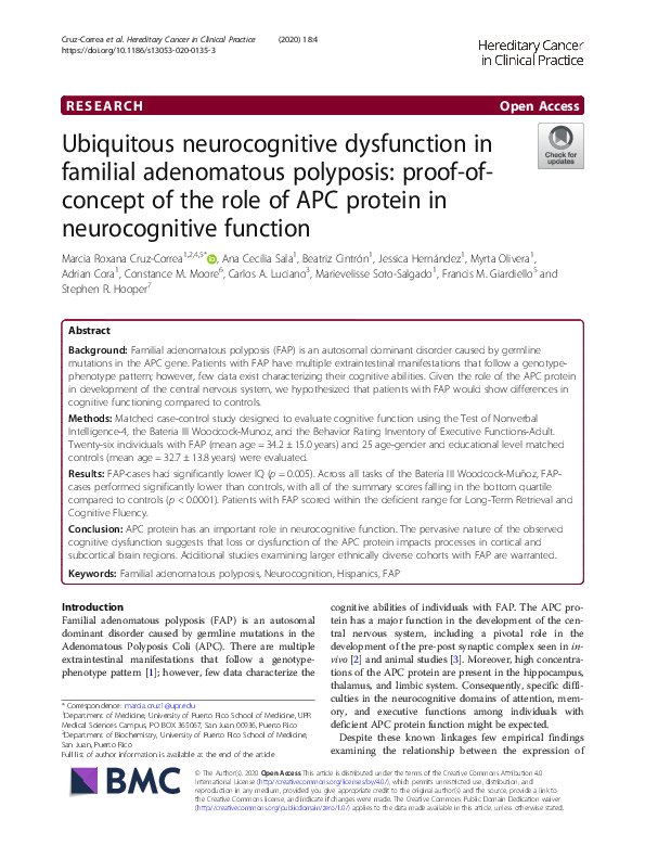(PDF) Ubiquitous neurocognitive dysfunction in familial adenomatous polyposis proofofconcept