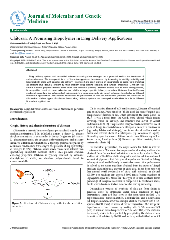 (PDF) Chitosan: A Promising Biopolymer in Drug Delivery Applications