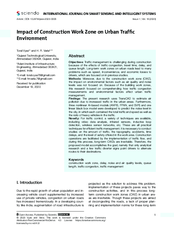 (PDF) Impact of Construction Work Zone on Urban Traffic Environment