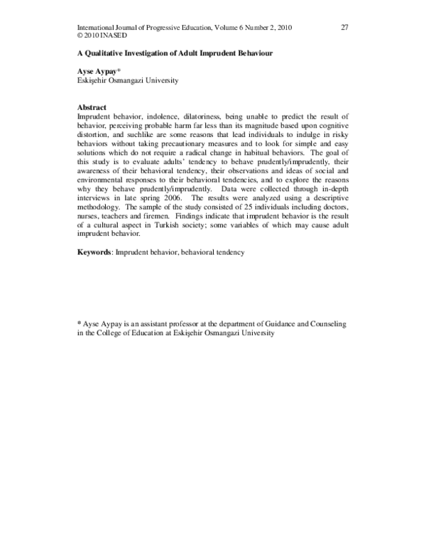 (PDF) A Qualitative Investigation of Adult Imprudent Behaviour