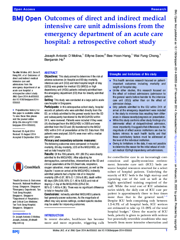 (PDF) Outcomes of direct and indirect medical intensive care unit ...
