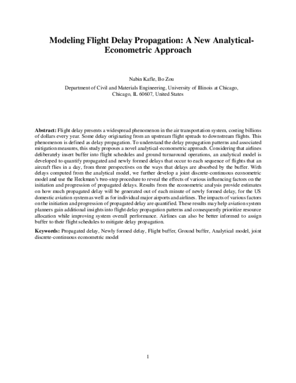 (PDF) Modeling flight delay propagation: A new analytical-econometric ...