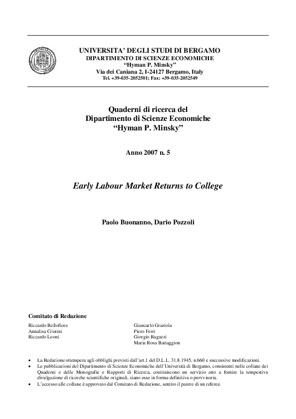 (PDF) Early Labour Market Returns to College Subject