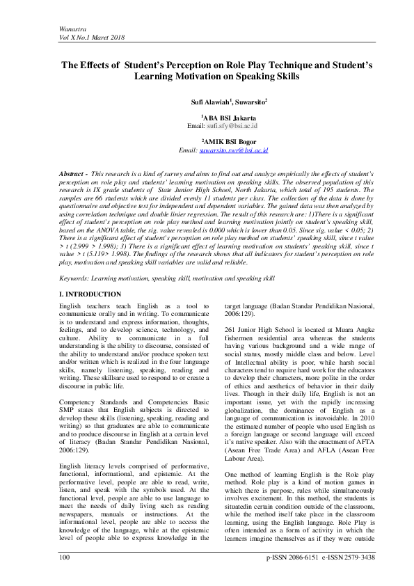 (PDF) The Effects of Student’s Perception on Role Play Technique and ...