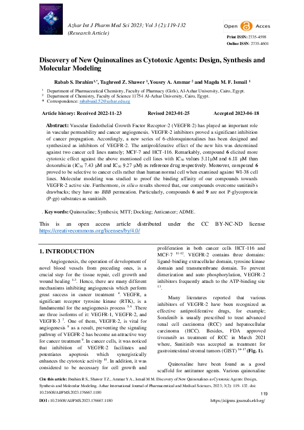 (PDF) Discovery of New Quinoxalines as Cytotoxic Agents: Design ...