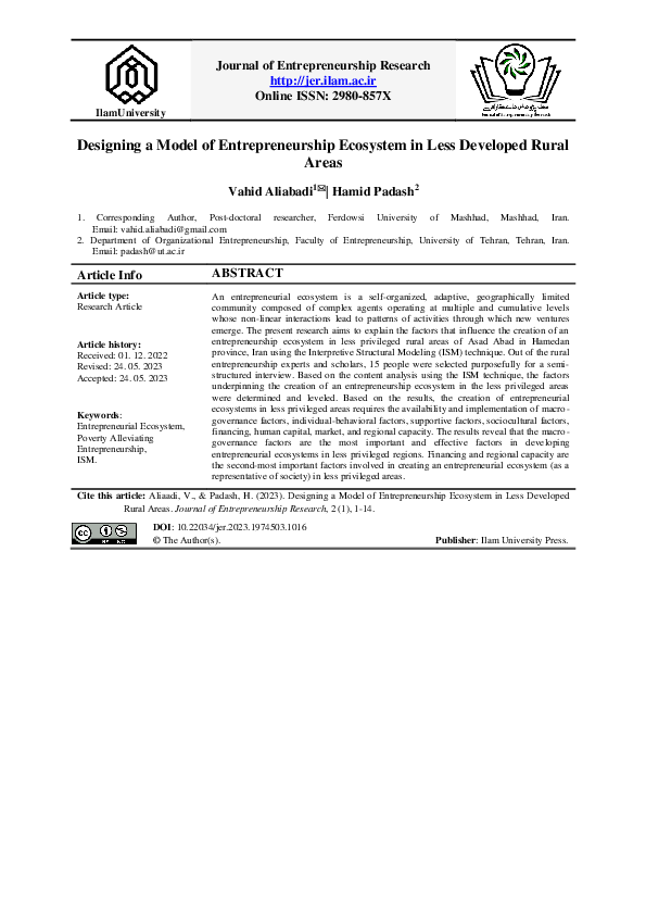 (PDF) Designing a Model of Entrepreneurship Ecosystem in Less Developed ...
