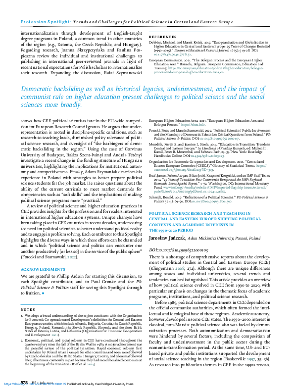 (PDF) Political Science Research and Teaching in Central and Eastern