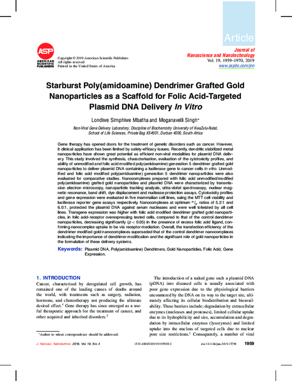 (PDF) Starburst Poly(amidoamine) Dendrimer Grafted Gold Nanoparticles ...