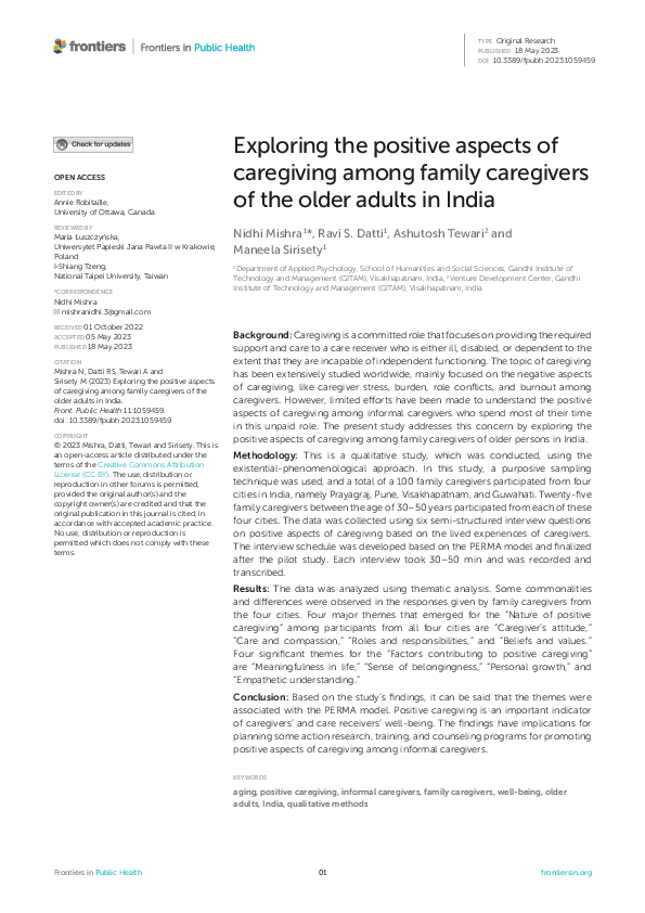 (PDF) Exploring the positive aspects of caregiving among family ...