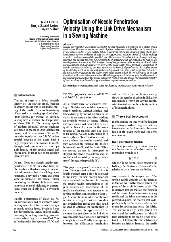 (PDF) Optimisation of Needle Penetration Velocity Using the Link Drive ...