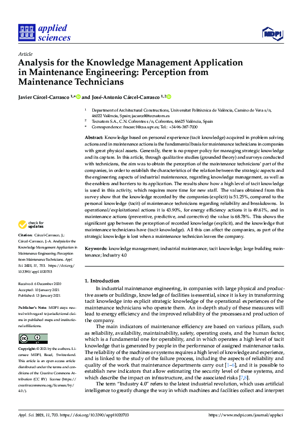 (PDF) Analysis for the Knowledge Management Application in Maintenance ...