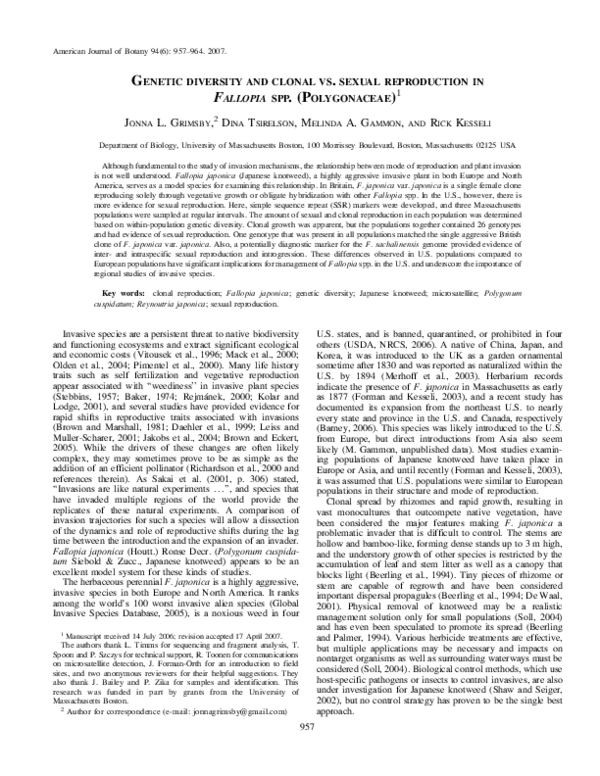 (PDF) Genetic diversity and clonal vs. sexual reproduction in Fallopia ...