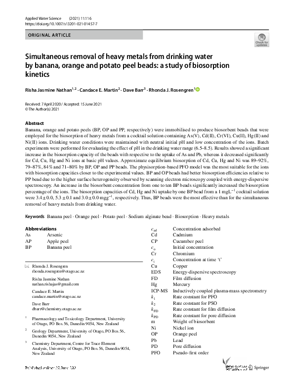 (PDF) Simultaneous removal of heavy metals from drinking water by ...