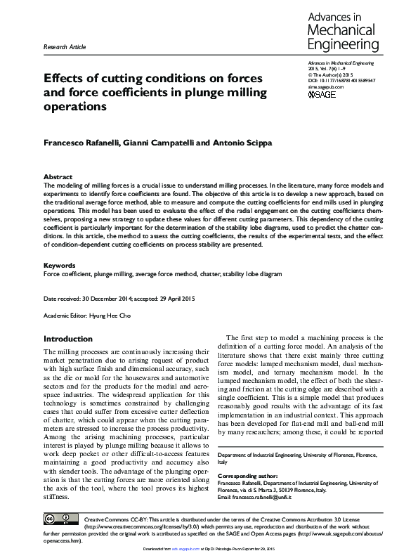(PDF) Effects of cutting conditions on forces and force coefficients in ...