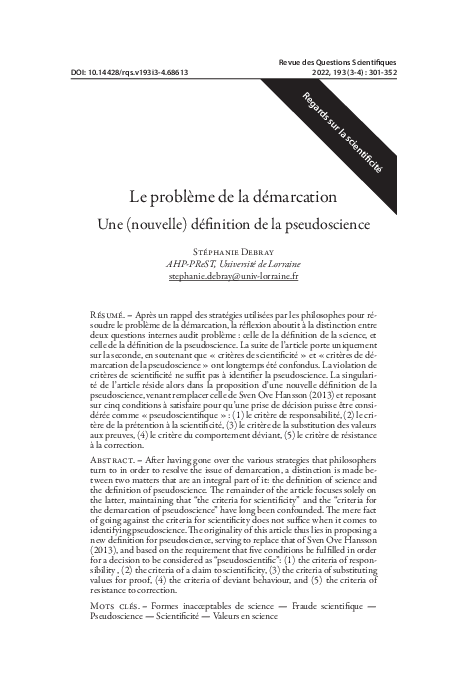 (PDF) Le problème de la démarcation