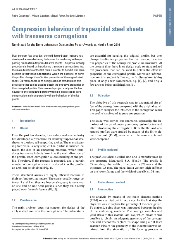 (PDF) Compression behaviour of trapezoidal steel sheets with transverse ...