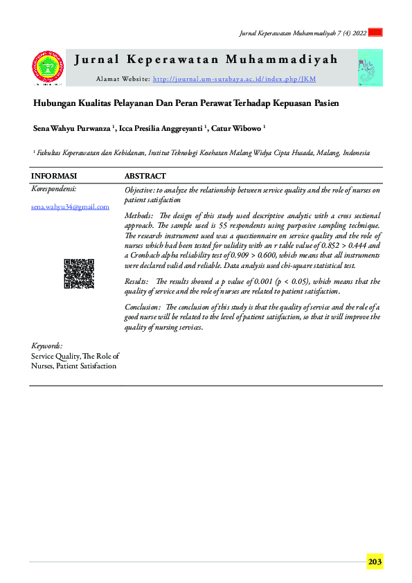 Pdf Hubungan Kualitas Pelayanan Dan Peran Perawat Terhadap Kepuasan