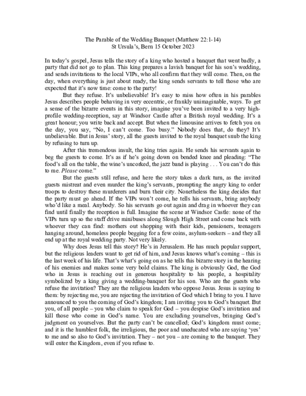 (DOC) Matthew 22:1-14: The Parable of the Wedding Banquet