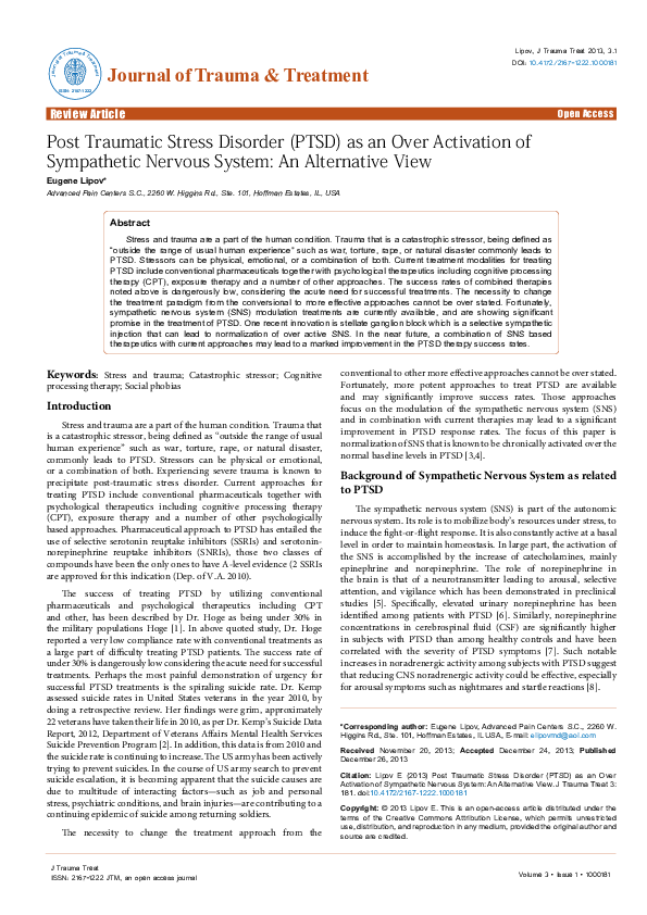 (PDF) Post Traumatic Stress Disorder (PTSD) as an Over Activation of ...