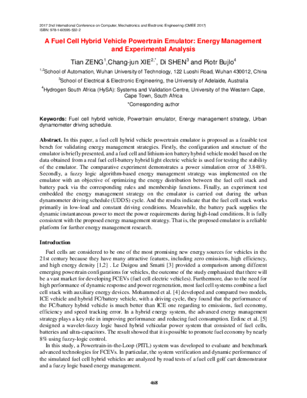 (PDF) A Fuel Cell Hybrid Vehicle Powertrain Emulator: Energy Management ...