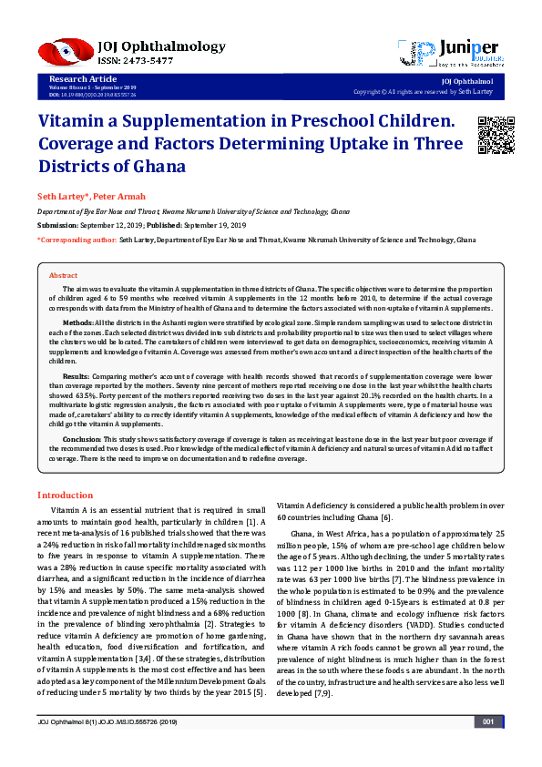 (PDF) Vitamin a Supplementation in Preschool Children. Coverage and ...