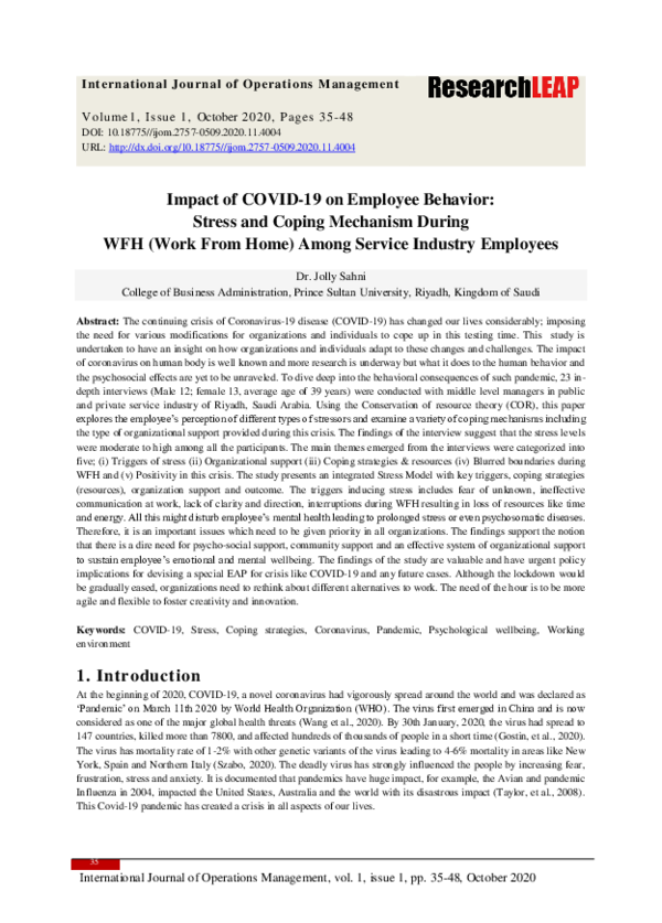 (PDF) Impact of COVID-19 on Employee Behavior: Stress and Coping ...