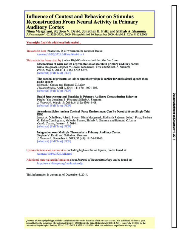 (PDF) Auditory Cortex Reconstruction From Neural Activity in Primary ...