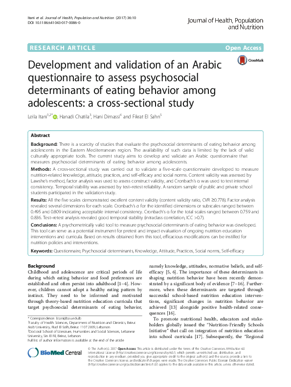 (PDF) Development and validation of an Arabic questionnaire to assess ...