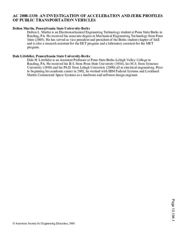 (PDF) An Investigation Of Acceleration And Jerk Profiles Of Public ...