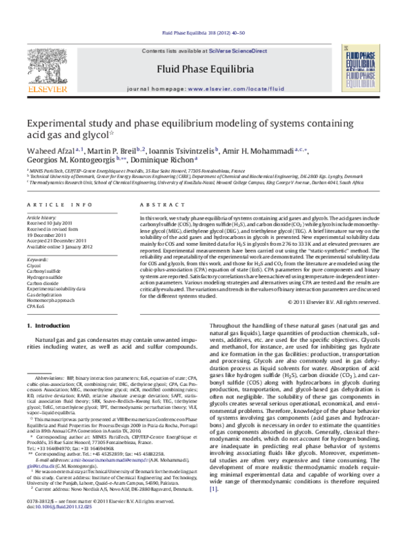 (PDF) Experimental study and phase equilibrium modeling of systems ...