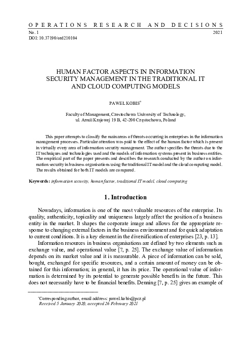 (PDF) Human factor aspects in information security management in the ...