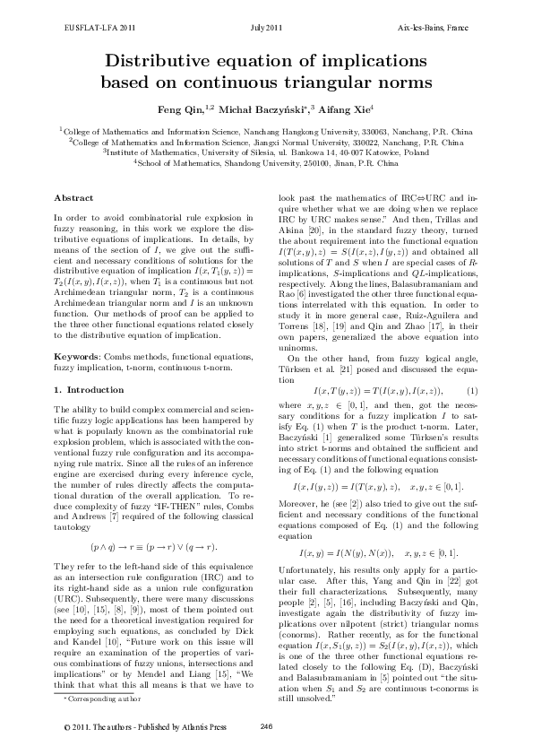 (PDF) Distributive equation of implications based on continuous ...